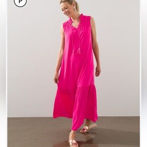 Chico's Modern Peasant Maxi Dress Tassel Detail Hot Pink Size 1 (8-10)